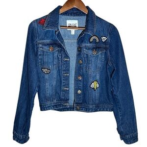 The Edit by Seventeen Button-Up Patch Denim Jean Jacket Girls Size Large